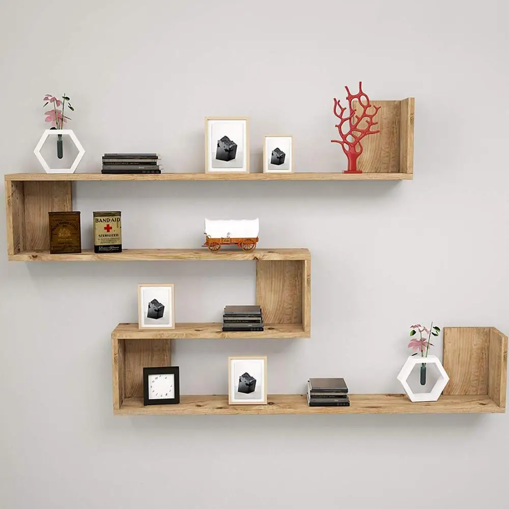 Modern Bookshelf Decorative Living Room Wood Wall Book Holder Organizer