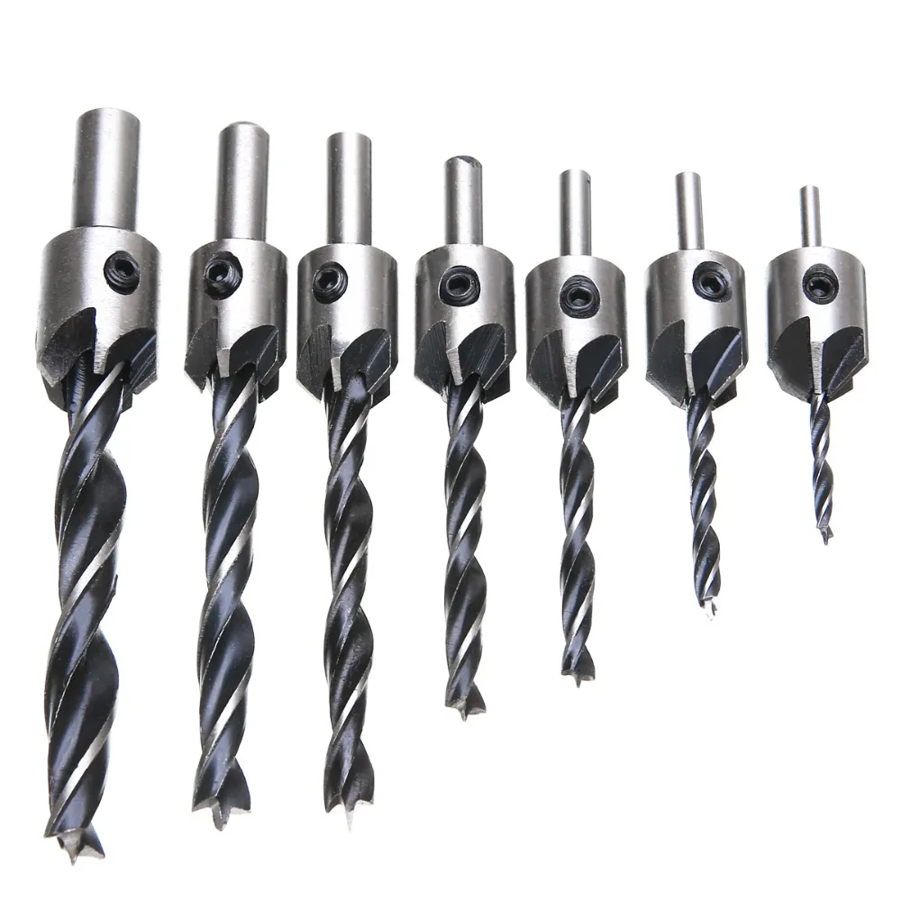  7pcs/set HSS 5 Flute Countersink Drills Bit Set Carpentry Reamer Woodworking Chamfer 3-10mm