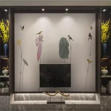 Простой дзен чернила роспись лотоса стены фон высокого качества стены ткани производители обои настенные Фотообои