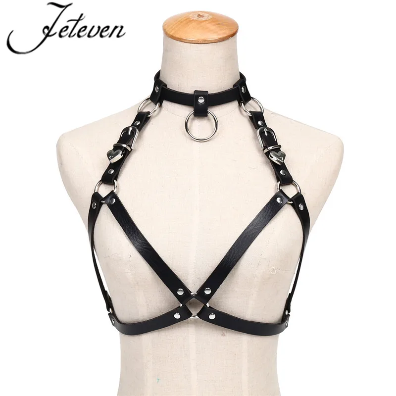 

Gothic Punk Sexy Waist Belt PU Leather Harness Body Bondage Cage Straps Collars Style Bra Shape Women Halter Strap Jewelry