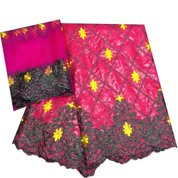 

2018 Factory Price Red Color Bazin Riche Fabric Embroidered African Bazin Riche Getzner For Men Or Women Cloth 5+2Yards JJ94-1