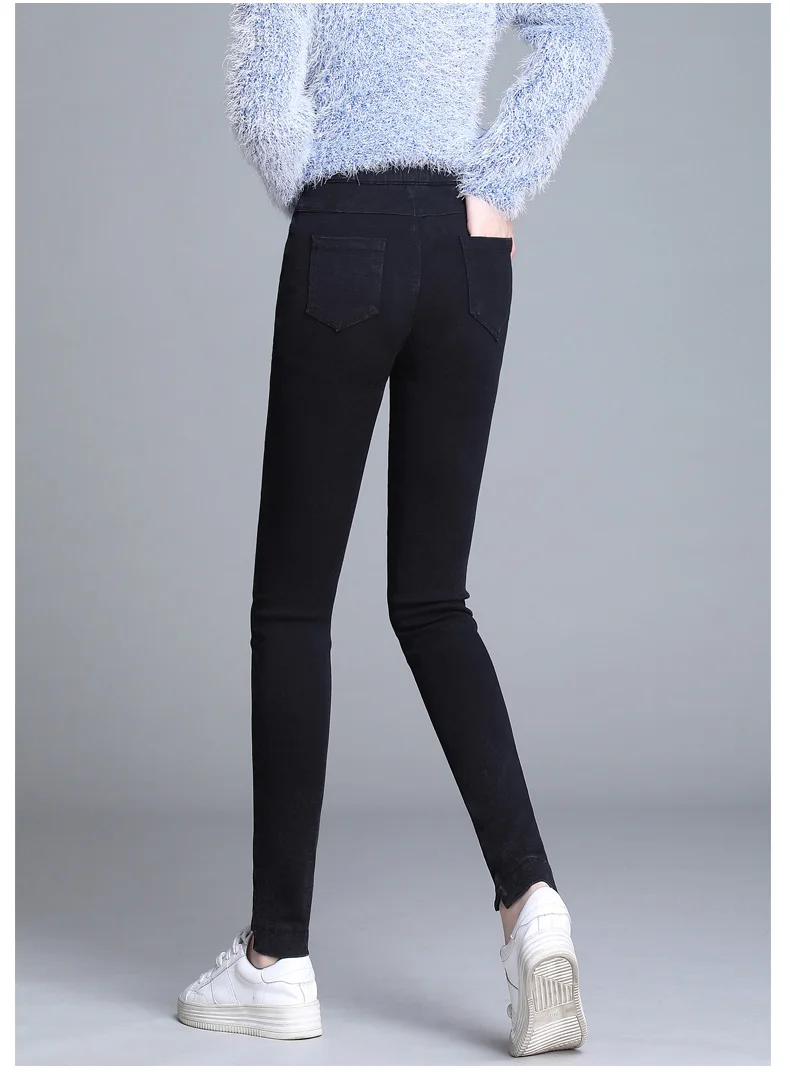 Обтягивающие женские джинсы осень-зима, новые уличные черные облегающие эластичные джинсы с высокой талией, женские джинсовые брюки-карандаш
