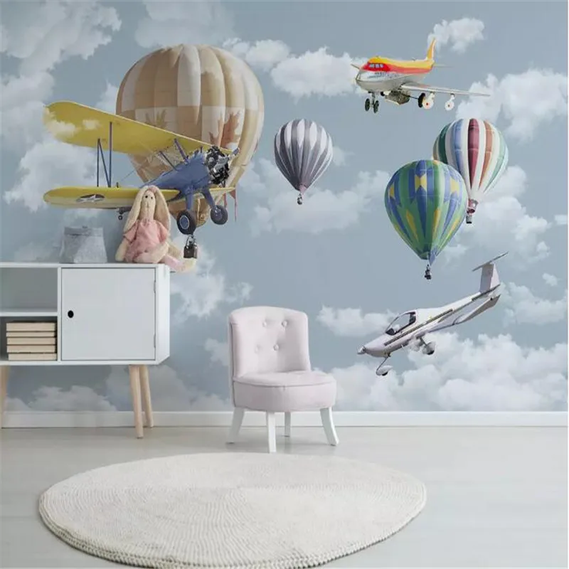 Ручная роспись мультфильм самолет воздушный шар Детская комната фон стены на заказ большие Обои фреска 3D фото стены с фабрики