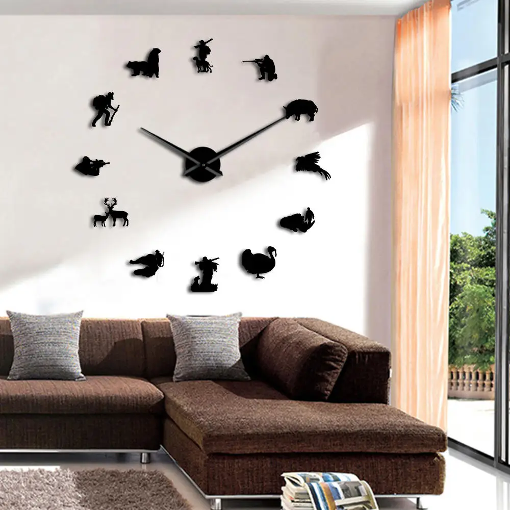 Preise Jagd DIY Riesen Wanduhr Tier Jäger Exklusive Große Zeit Uhr Uhr Jagd Club Wand Dekor Spiegel Effekt DIY Wand kunst