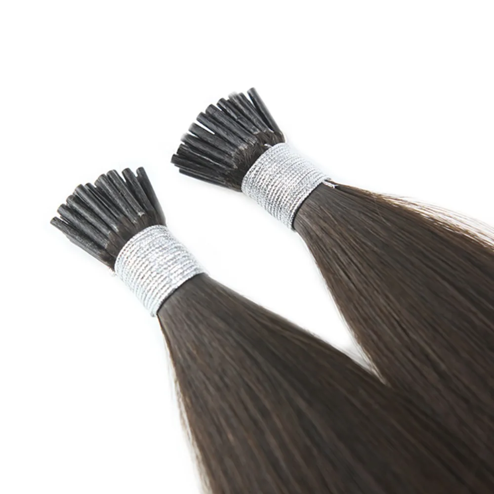 Moresoo Machine Remy Keratin Human Hair Color Brown #2 I Tip Fusion Hair Extensions 50strands/pack 1g/s 16-24 Inch