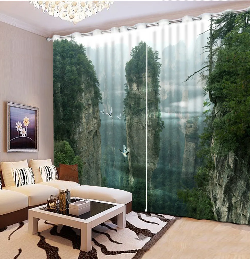 Modern Mountains Landscape Curtain Photo Curtain Fabric For Living room