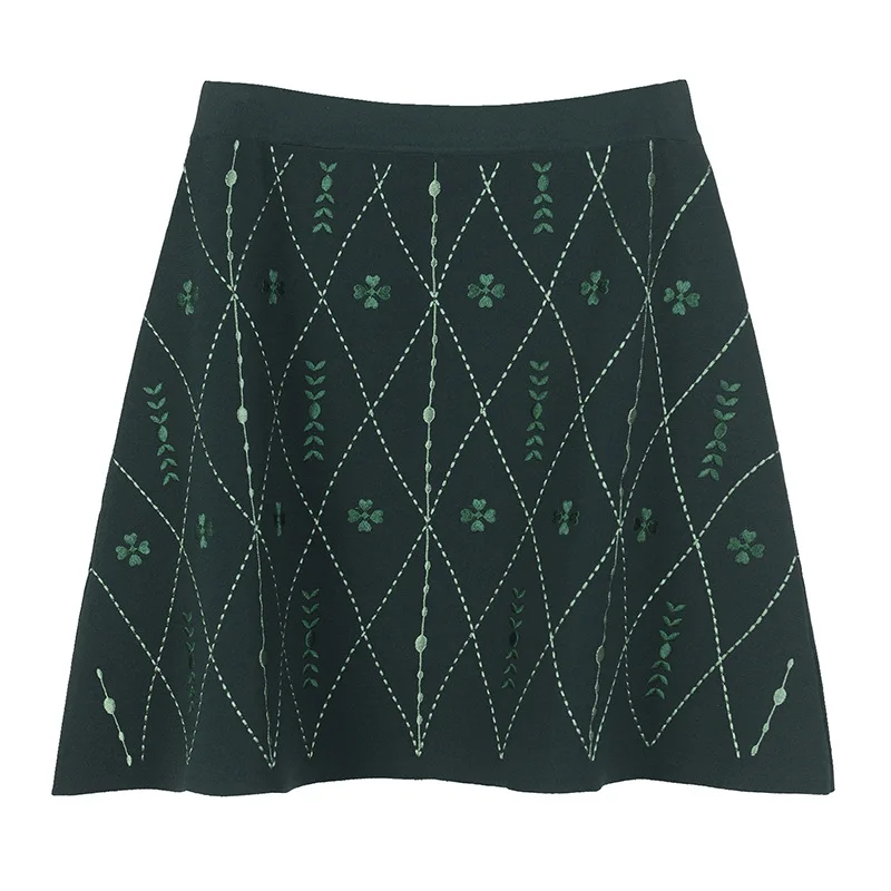 

Free Shipping 2018 Autumn Green Rhombic Print Skirts Womens Designer Celebrity Style Streetwear Ice Silk Mini Skirt 91860