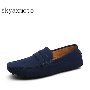 

Men Casual Suede Leather Loafers Black Solid Leather Driving Moccasins Gommino Slip on Men Loafers Shoes Male Loafers Big Size