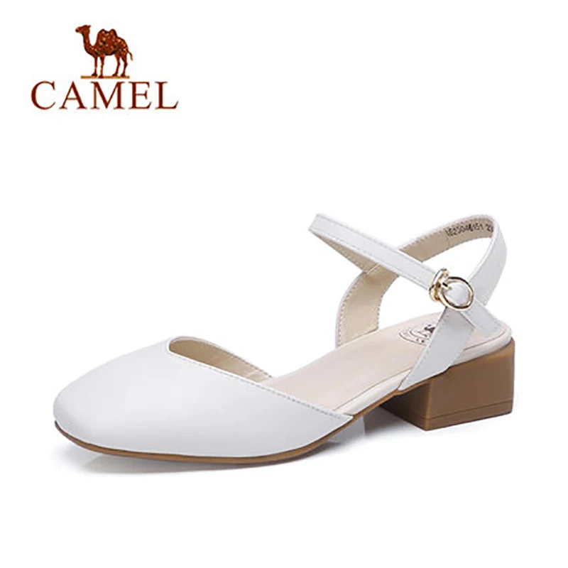 

CAMEL Creative Woman Sandals 2018 Summer Elegant One-button buckle head Flat Heel Shoes Round Head Casual Shoes For Girls