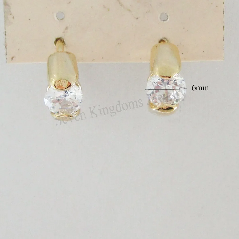 

SHINNING ZIRCON STONE 6mm - YELLOW GOLD GP HUGGIE HOOP 0.53" EARRING/GREAT GIFT/