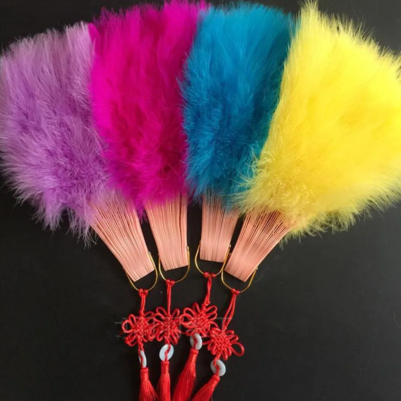 Красочные плотные пушистые складные Marabou веер с перьями женские танцевальные веер для представлений Свадебные сувениры