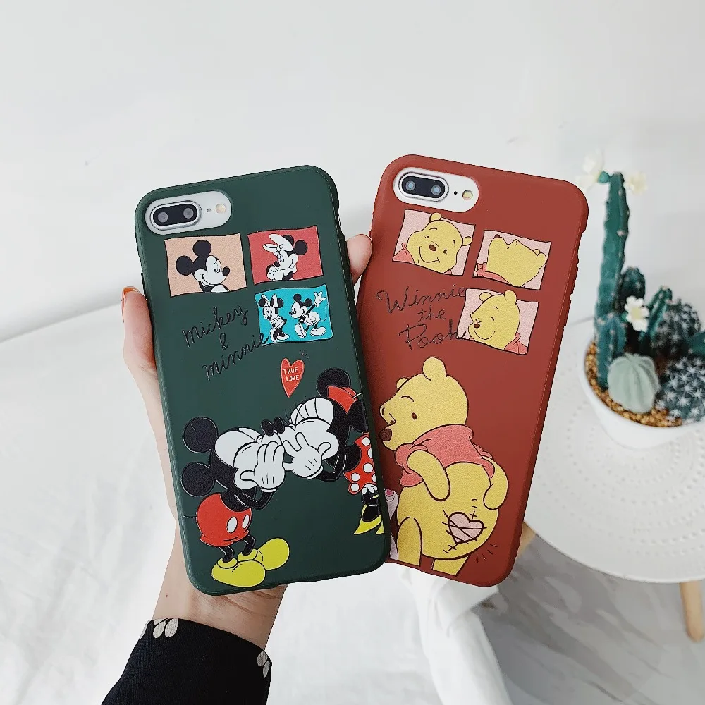 

STARKTNI Winnie Pooh Cute Couple Minnie Mickey Case Cover For iphone X XS MAX XR Soft Candy TPU Hoesje Funda For iphone 6 7 Plus
