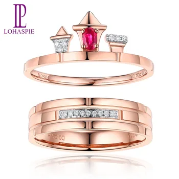 

LP Solid 18K Au750 Rose Gold Engagement Diamond Ruby Fine Jewelry for Men Women Couple Rings Wedding Valentine's Day Gift