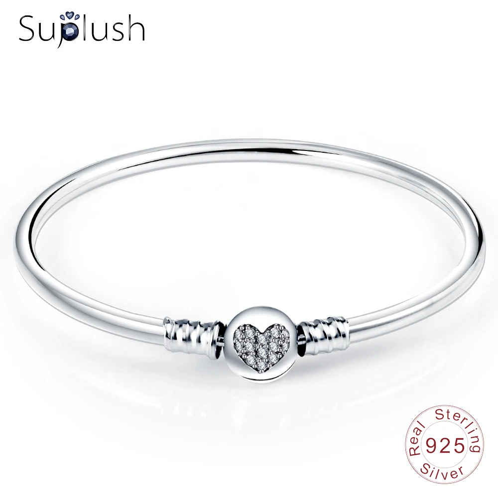 Suplush Classic Bangles Authentic 925 Sterling Silver Heart With CZ