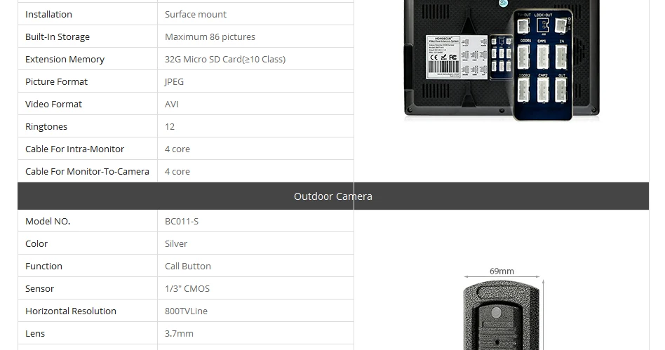 Homssecur 7 "проводной видео и аудио умный дверной звонок Hands-free Домашний домофон + для безопасности BC011-S + BM718-B