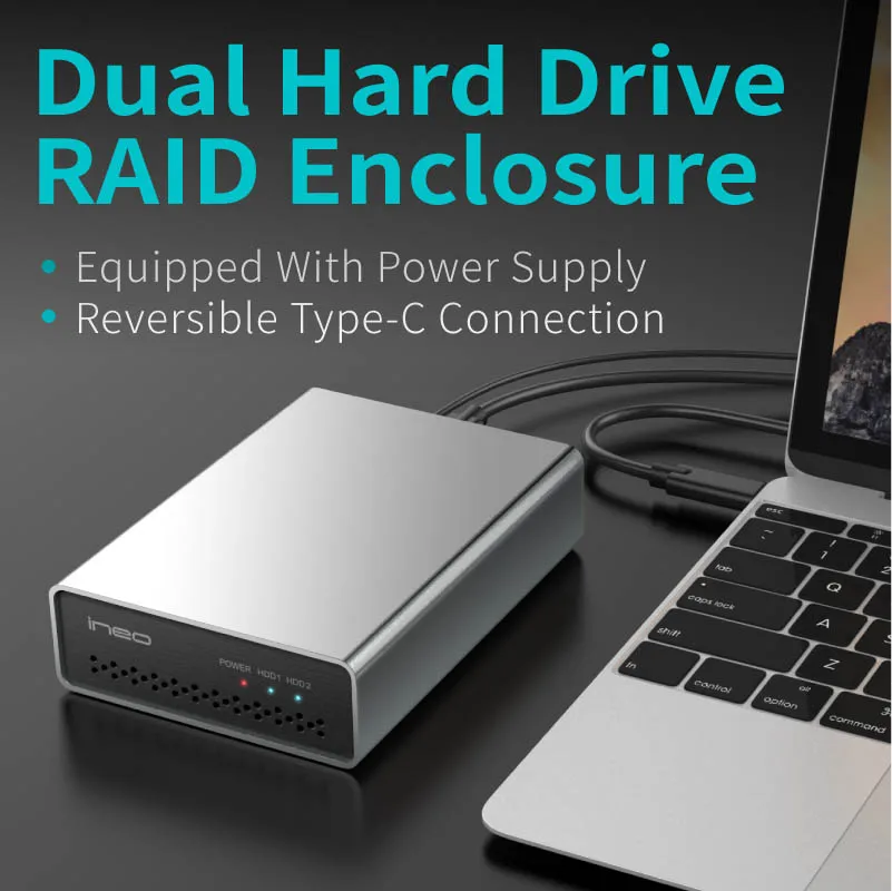 Ineo 10 Гбит/с двойной HDD Raid корпус для USB C 3 1 Gen 2 Type до 2x2 5 дюймов SATA жесткий диск