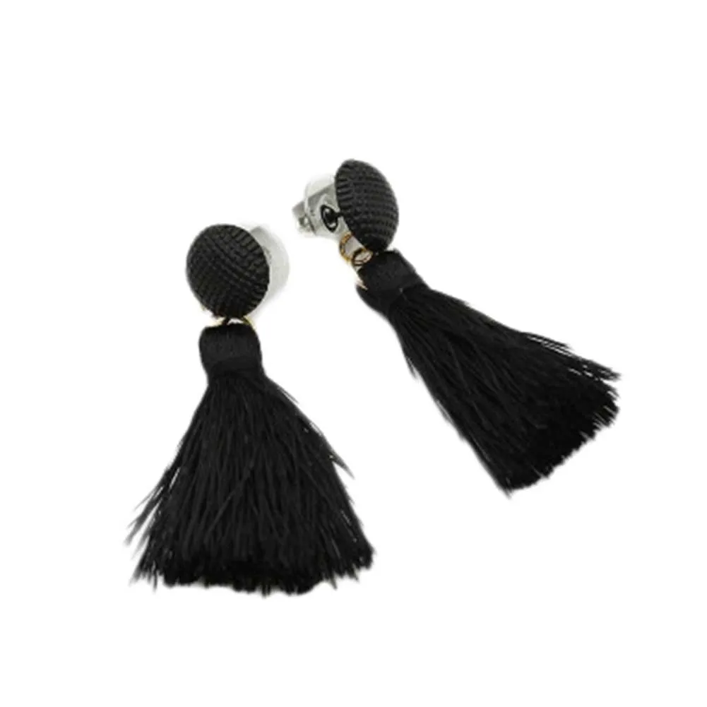 

2017 new fashion round ball earring matte button black and white tassel stud earring personalilzed and elegant earrings gift