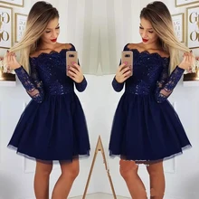 Дешевые платья для выпускного вечера с длинным рукавом, вырез лодочкой, популярное короткое ТРАПЕЦИЕВИДНОЕ платье для выпускного вечера mezuniyet elbise