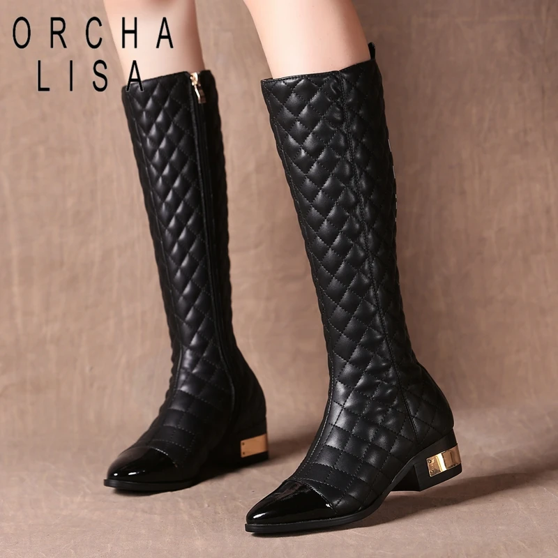 ORCHA LISA/Высококачественная обувь из натуральной кожи на низком квадратном каблуке; женские сапоги до колена; зимние высокие сапоги; botas Mujer; QA2280