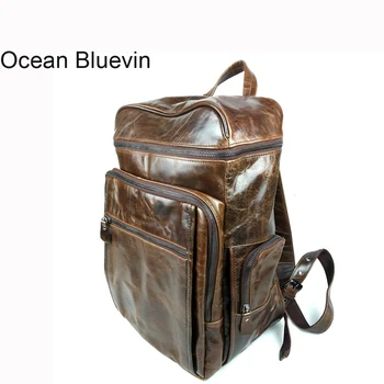 

OCEAN BLUEVIN New Hot leather backpack men's bag Korean fashion leather oil wax men's backpack