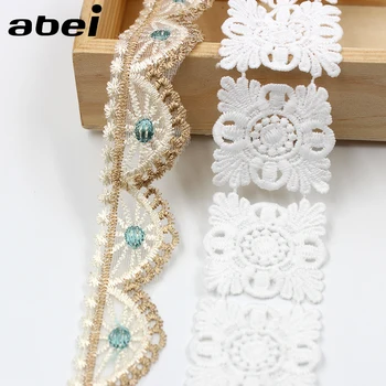 

2yards/lot White water soluble Lace Trims Embroidered mesh lace ribbon diy appliques handmade sewing craft special lace supplier