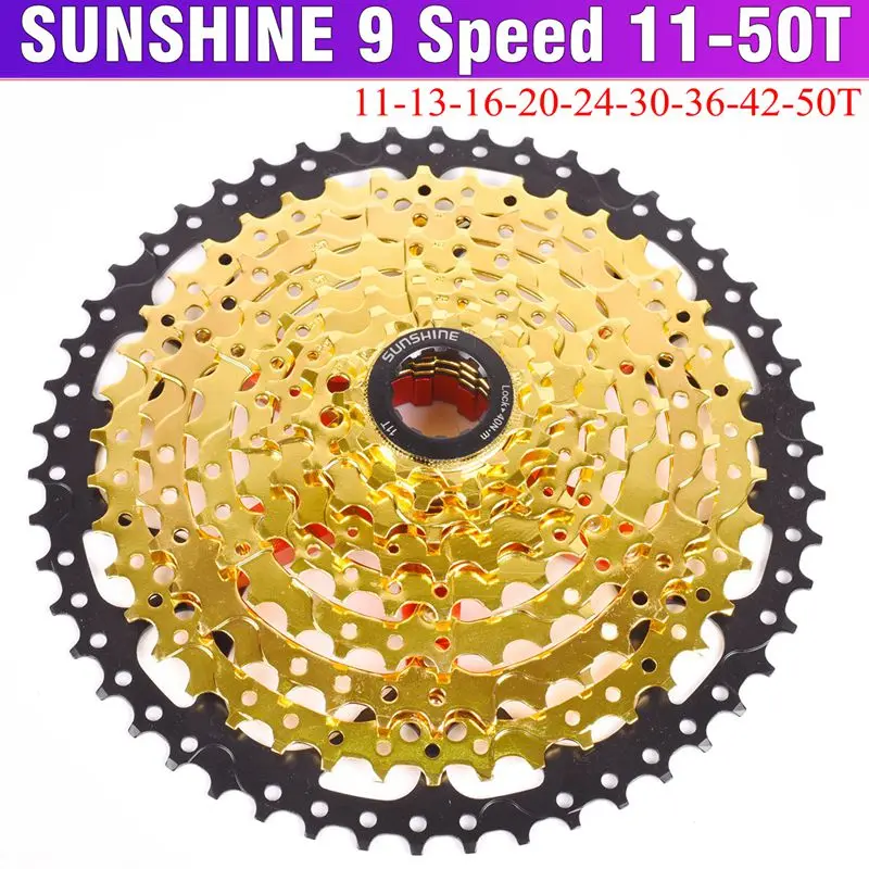 SUNSHINE-SZ 9 скоростная кассета 11-50T 11-42T Золотой горный велосипед WideRatio MTB велосипед 9 S Freewheel совместимый с M430 M4000 M590 - Цвет: SUNSHINE 9S 50T Gold