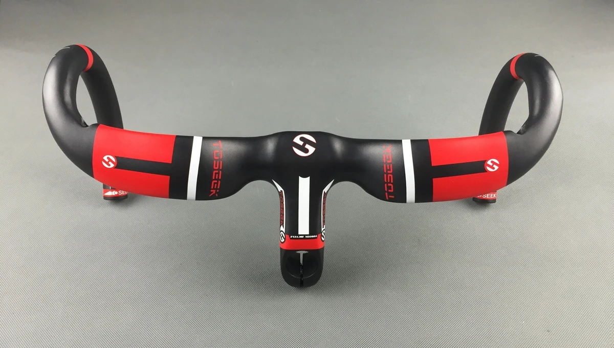 TOSEEK FULL Carbon Integrated Handlebar 400/420/440mm red 80/90/100/110/120mm Stem Uplift Style For Racing Road Bike 28.6mm | Спорт и