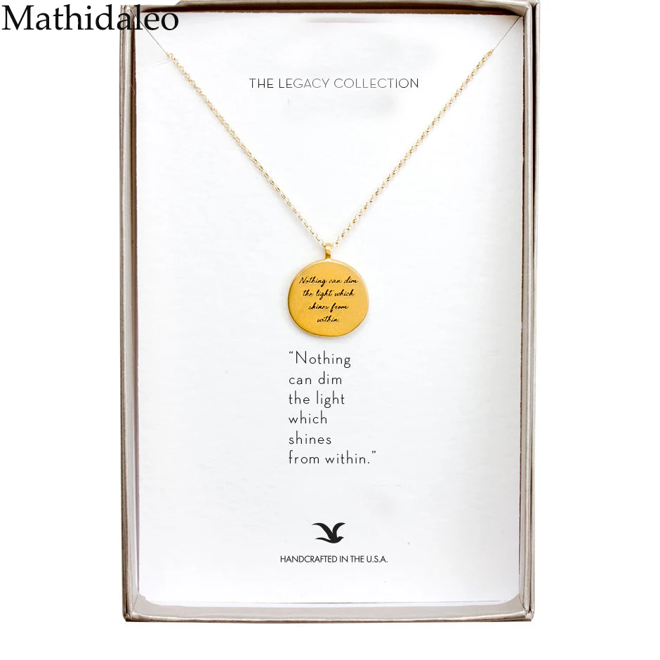 Design Inspiration"The Light" Gold Color Quote Pendant Necklace