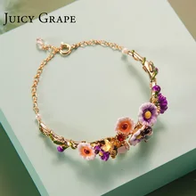 Сочный виноград, ручная роспись, эмаль, глазурь, цветок ромашки, браслет, Модный позолоченный браслет для женщин, подарок, поддержка, смешанные цвета