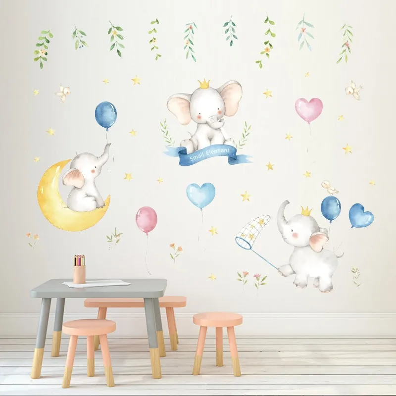 PVC Removable Cartoon Elephant Room Wall Stickers DIY Decals For Kids Nursery Baby Home Decoration | Дом и сад
