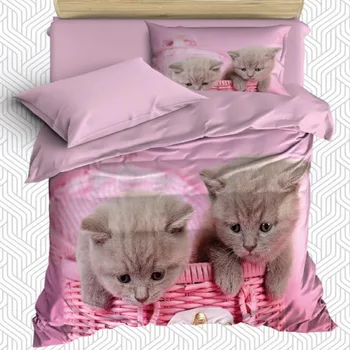 

Else 4 Piece Pink Floor Brown Kitten Cute Little Cats 3D Print Cotton Satin Single Duvet Cover Bedding Set Pillow Case Bed Sheet