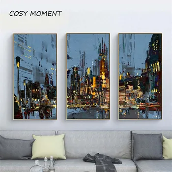 

COSY MOMENT Abstract Modular pictures 3 Piece Nordic Style City Night Scene Canvas Print Painting Home Decor Wall Art Pictures