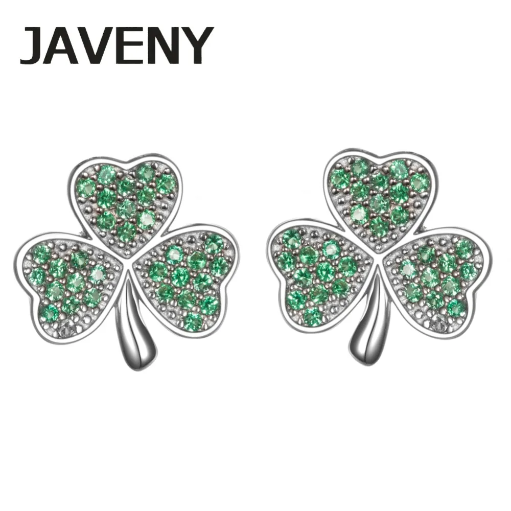 925 пробы Серебряные ювелирные изделия зеленый фианит ирландский Трилистник с изображением четырехлистного клевера Стад Серьги для невесты для подарки женщине на день рождения