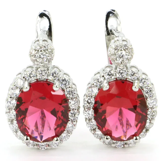 

Gorgeous Oval Pink Raspberry Rhodolite Garnet CZ Woman's Gift Silver Stud Earrings 21x14mm