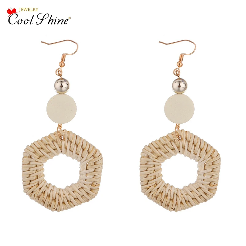 

2018 Vietnam New Korea Handmade Wooden Straw Rattan Vine Braid Geometric Long Drop cute Earrings For Women Girl Summer Jewelry