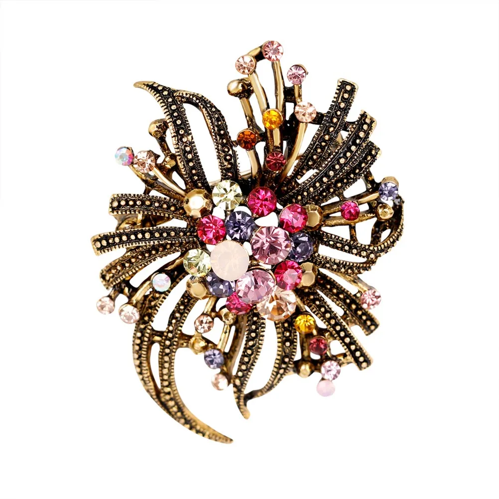 Retro Waterdrop Zirconia Brooches For Women Crystal Gold color Flowers Brooch Turkish Jewerlry