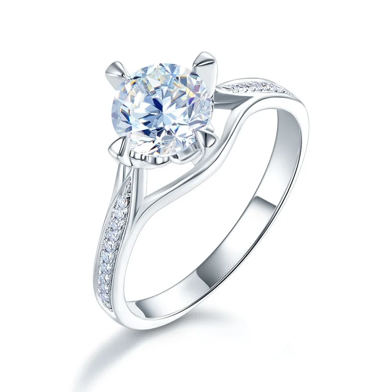 

Peacock Star 14K White Gold 4 Claws Wedding Engagement Ring 1 Carat Forever One Moissanite Diamond