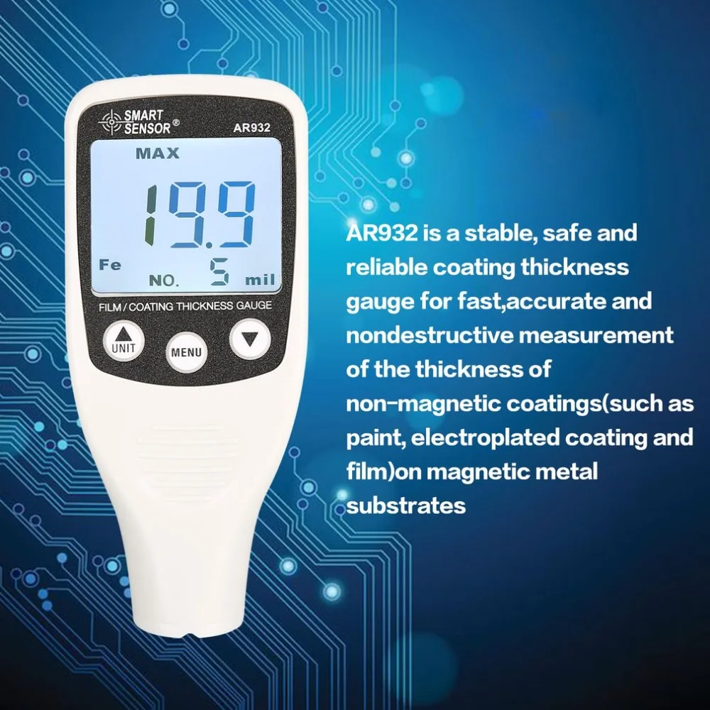 

Smart Sensor AR932 0-1700micron Mini Digital Coating Film Iron Thickness Gauge Car Meter Paint Painting Tester Handheld Testing