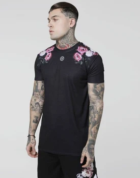 

SikSilk Black Tee Rose Printed Men T-Shirts