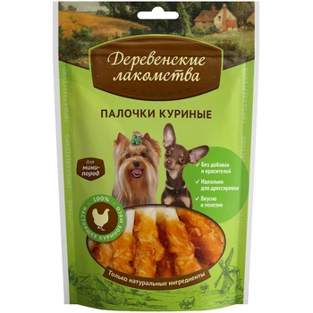 

Деревенские лакомства палочки куриные для собак мини-пород (55 г.)