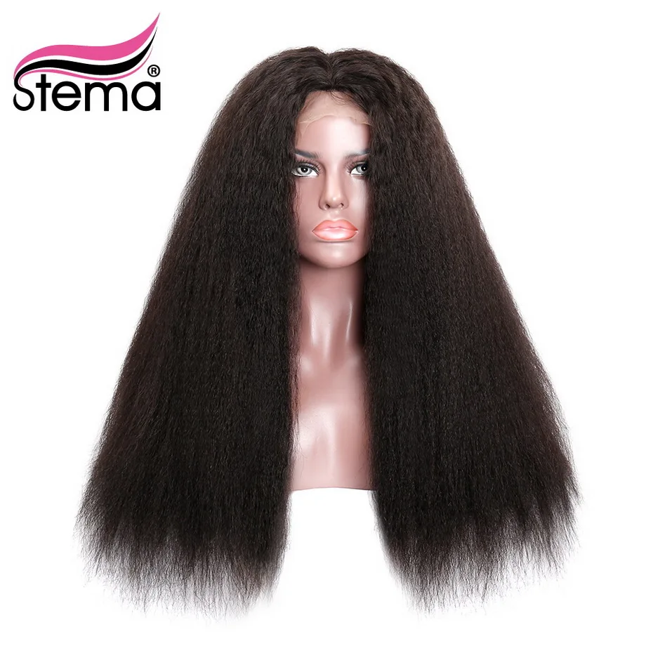 

Stema Kinky Straight Lace Front Wig 13x4 150% Density Brazilian Lace Frontal Wigs Pre Plucked Human Remy Hair Free Shipping