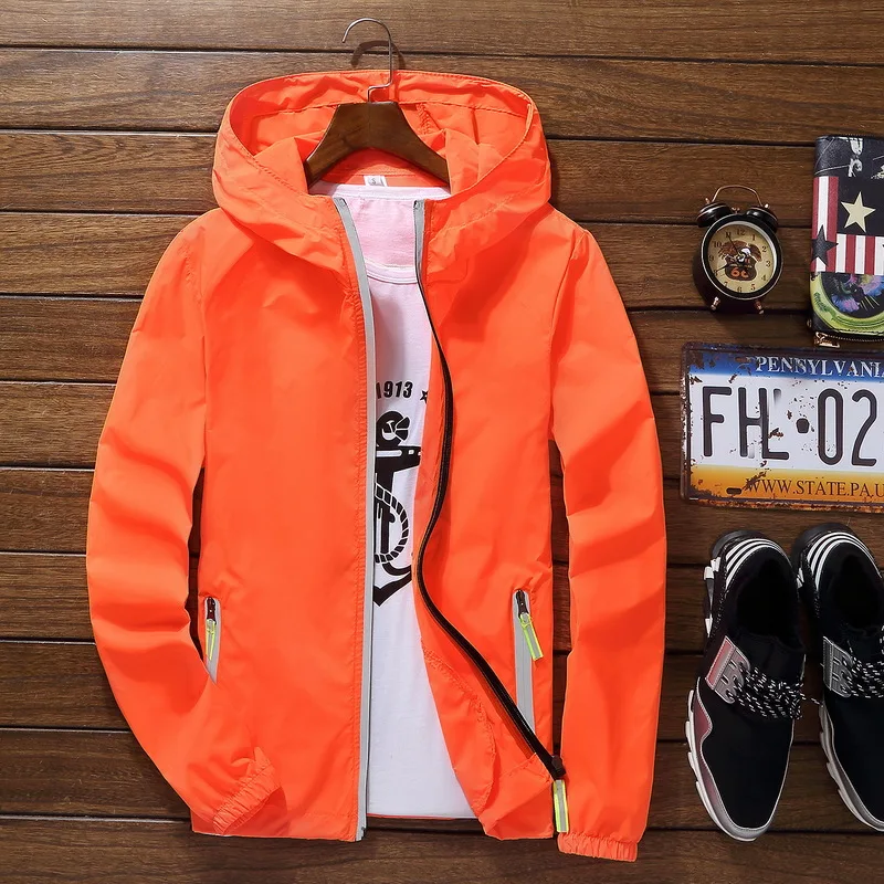 

2018 Reflective Ultra-light Summer Men's Hood Jacket Super-Thin Windbreaker Packable Skin Coat Sunscreen Quick-Dry Casual Jacket