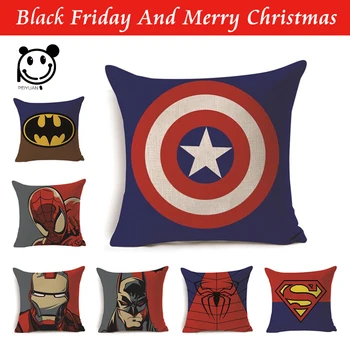 

Cartoon Super Hero Series Cushion Cover Superman Spider Man Batman Captain Square Pillow Case Linen Car Sofa Chair Pillow Cover