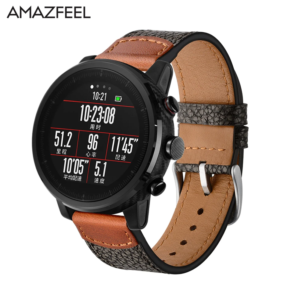Кожаный ремешок AMAZFEEL для умных часов Xiaomi Huami Amazfit PACE stratos 2 наручный браслет 22 мм