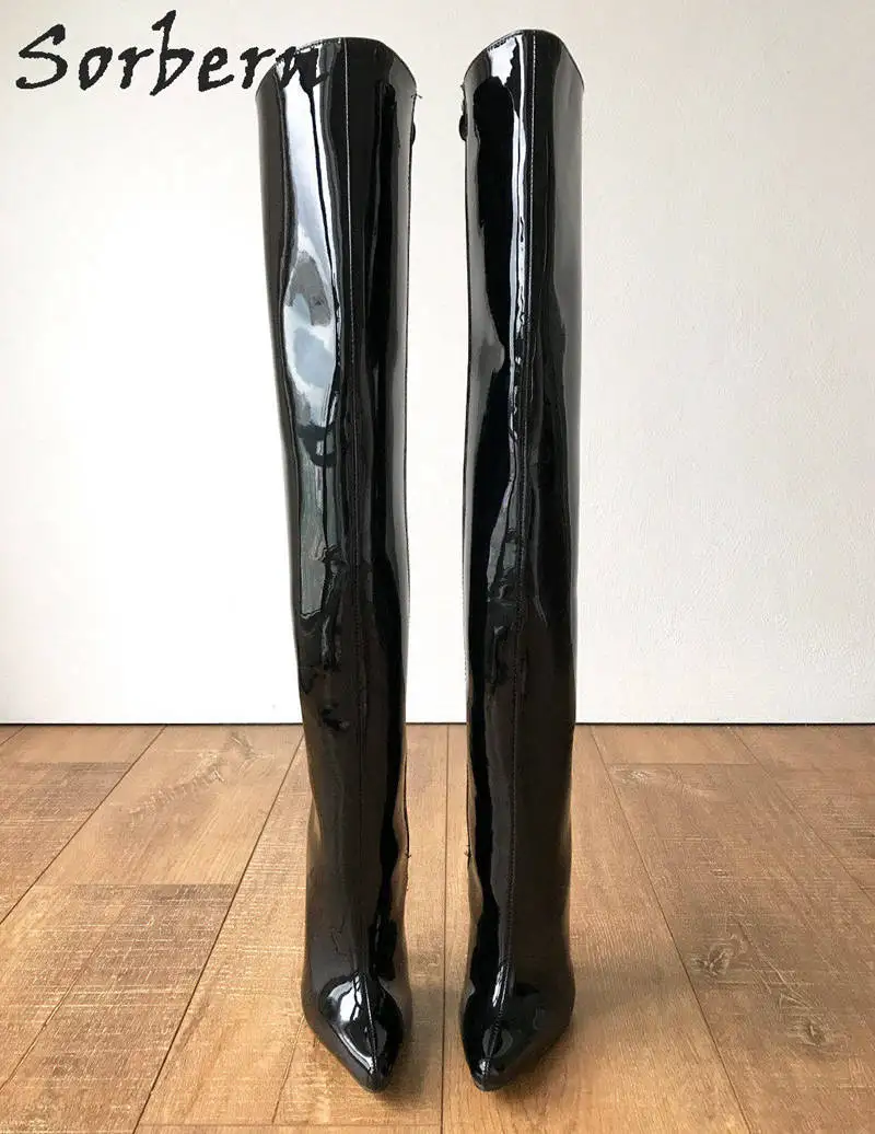 Sorbern/женские черные лакированные ботинок на шпильке высотой до середины голени 18 см с жестким голенищем 65 см новые мягкие ботинки на высоком каблуке