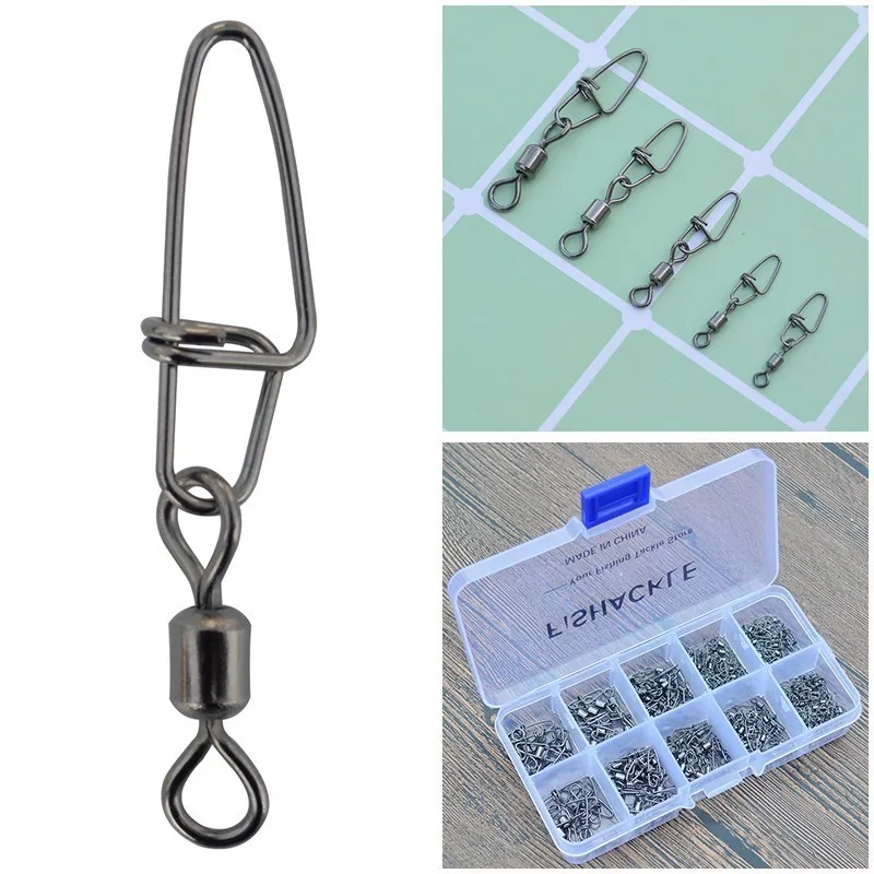 

Fishing Swivel with Snap 150pcs/set Rolling Fishing Swivels with Insurance Snaps Stainless Steel Fishing Clips Connector Tackle
