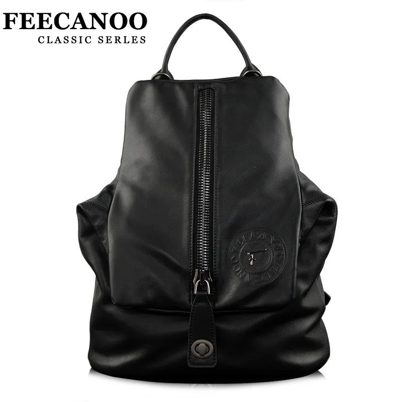 Feecanoo New Designer Leather Men Backpacks Luxury Brand Genuine