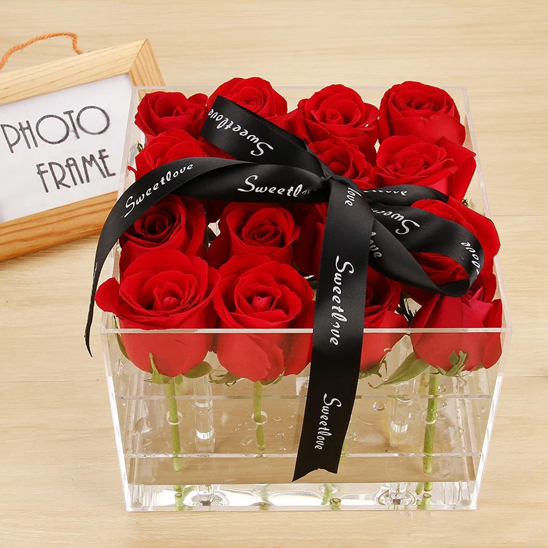Новая мода прозрачный акриловый цветок розы коробка макияж Органайзер Косметические Инструменты держатель цветок подарочная коробка для подруги жены с крышкой