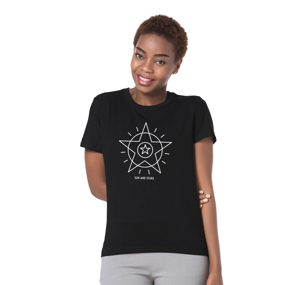 Модные Защита от солнца звезда печати Для женщин Лето o-образным вырезом короткий рукав Топ Футболка