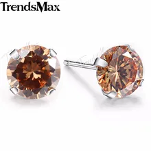 Оранжевые CZ серьги-гвоздики для женщин, серьги из стерлингового серебра, женские вечерние ювелирные изделия для помолвки, SEM03